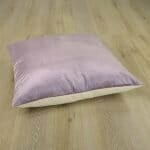 Two-toned floor cushion cover made of lavender velvet fabric and linen material