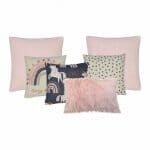 Cute girls bedroom 6-piece cushion cover set with unicorns, rainbow and faux fur