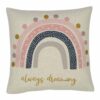 Image of kids cushion cover with pastel pink rainbow