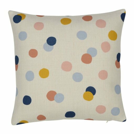 Photo of colourful polka dot kids cushion in cotton linen blend material