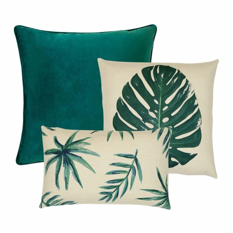 Lush-3-Cushion-Cover-Collection Minimalist yet elegant 3 green cushion with leaf patterns