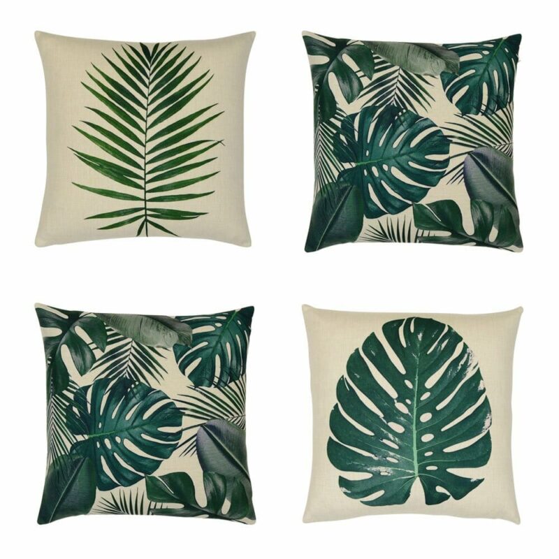 Lush-4-Cushion-Cover-Collection Photo of 4 garden themed cushion set in white and green colours