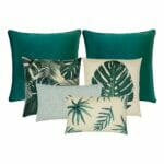 6 piece green and off-white cushion covers with leaf design