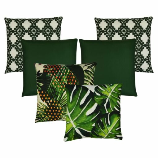 6-piece dark green, garden-themed outdoor cushions