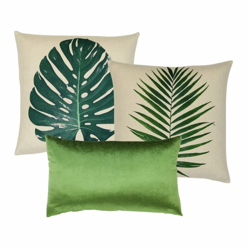 Lush-Light-3-Cushion-Cover-Collection Photo of garden themed cushion set of 3 in green and white colours