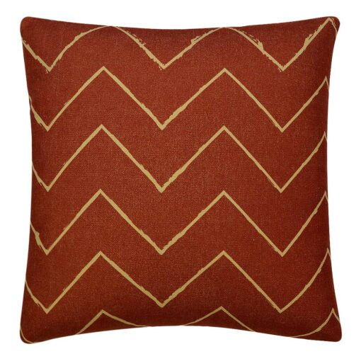 Close up image of Mali zigzag cushion cover in burnt orange colour