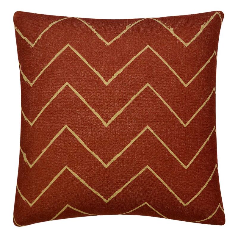 Close up image of Mali zigzag cushion cover in burnt orange colour