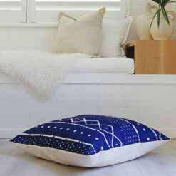 Floor cushion cover with tribal print in blue colour