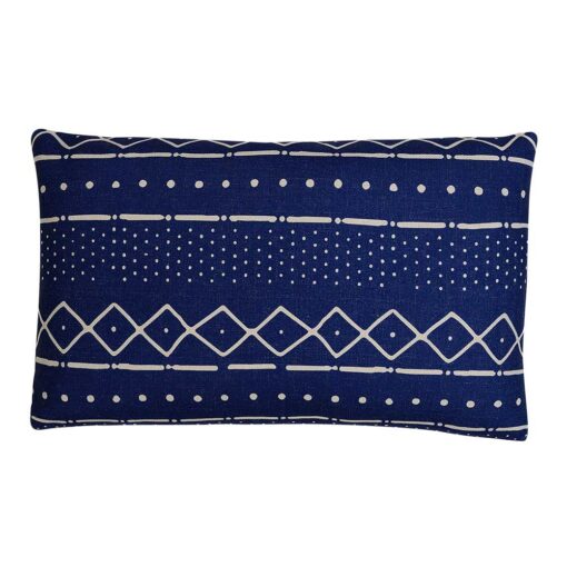 Photo of Mali inspired rectangular cushion cover in navy and white colours