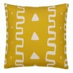 Photo of yellow mustard square cushion with Mali inspired print