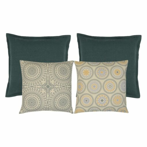 Mandala-themed cushion covers with green polyester linen covers