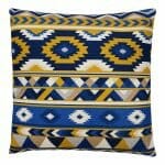 Aztec motif square cushion cover in yellow, blue and white colours