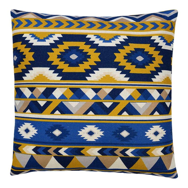 Meso Bold Cushion Cover - 45cm x 45cm - SC608-45 Aztec motif square cushion cover in yellow, blue and white colours