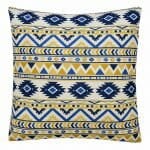 Photo of white, blue and yellow square cushion cover with Meso design
