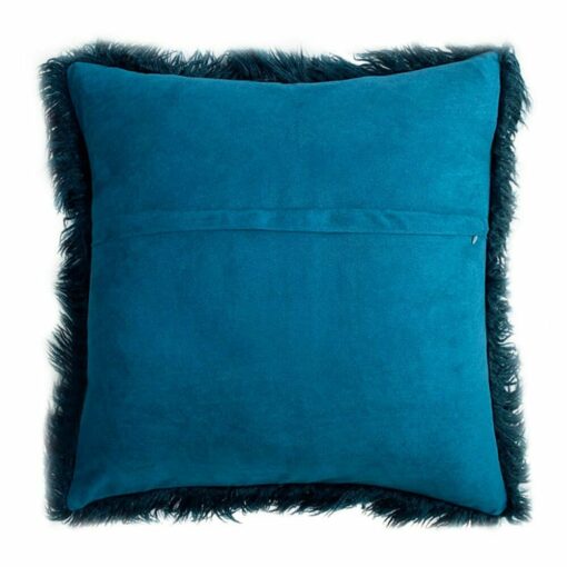 Back view of beautiful and dramatic midnight blue faux fur cushion
