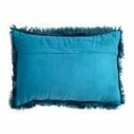 Back image of rectangular fur cushion in midnight blue colour