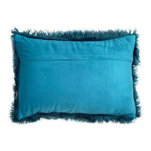 Back image of rectangular fur cushion in midnight blue colour
