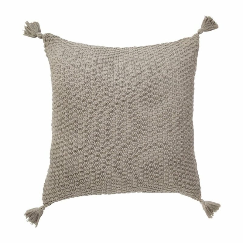 Photo of brown wool knit cushion with tassels