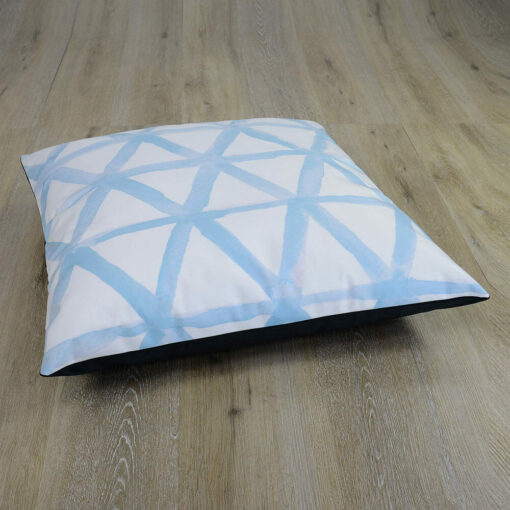 Image of white and sky blue large floor cushion cover with black linen back