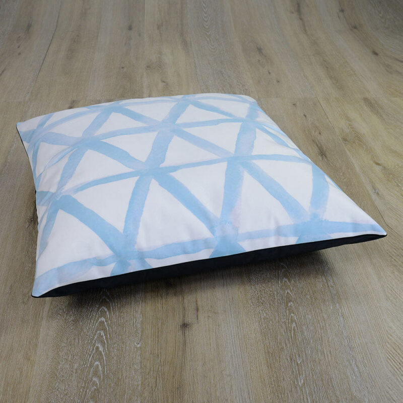 Monda Floor Cushion Cover – 70cm x 70cm SC399-70 Image of white and sky blue large floor cushion cover with black linen back