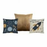 3-piece kids bedroom cushion set in blue, gold colours and night sky and planets theme