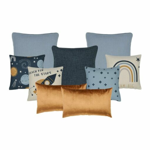 Cute kids cushion set with copper and blue colours in night, stars, planets theme
