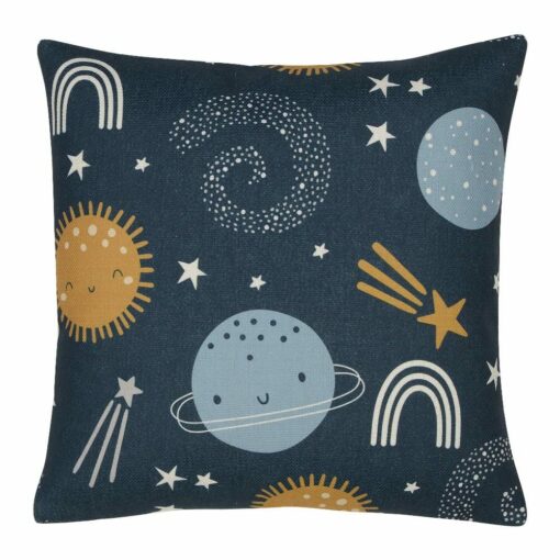 Photo of bold cushion cover with sun, planets and stars