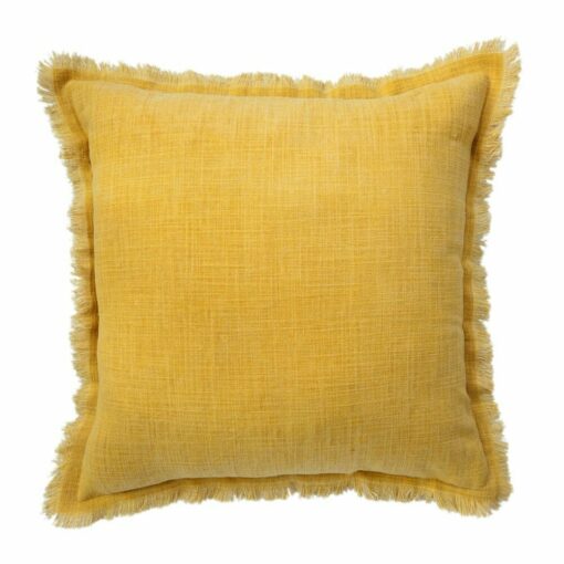 Image of mustard yellow cushion made of cotton fabric