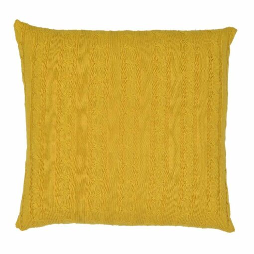 Back image of lively mustard knit cushion cover perfect as an accent colour