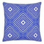 Image of blue square outdoor cushion with illusions pattern