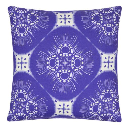 Image of purple square cushion cover with Mykonos design