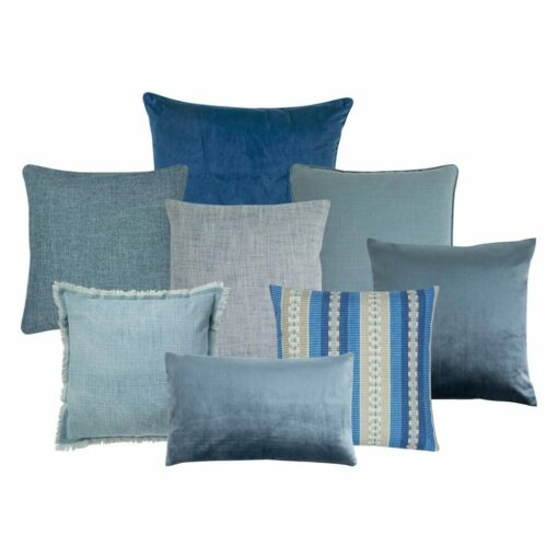 Photo of 8 blue cushion covers in square and rectangular shapes