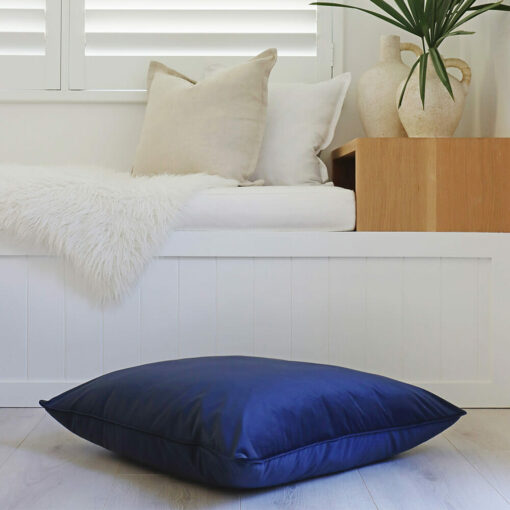 Velvet floor cushion cover in navy colour
