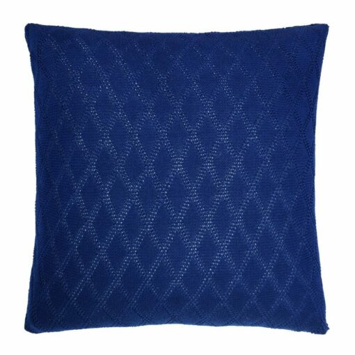 Image of navy blue cushion cover made of knitted fabric