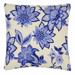 Photo of white and china blue cushion cover with floral design