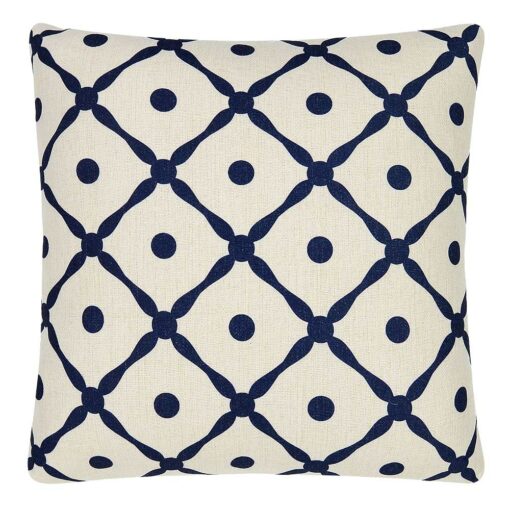 Photo of navy and white cushion cover in lattice design
