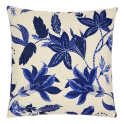 Image of cream coloured cushion cover with china blue coloured flower design