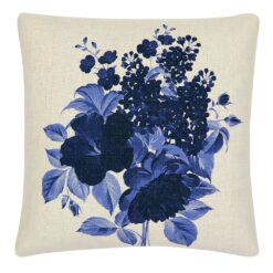 Image of floral motif square cushion with china blue inspired colours