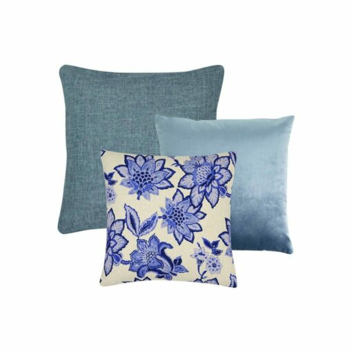 Elegant collection of 3 blue cushion covers in New England motif