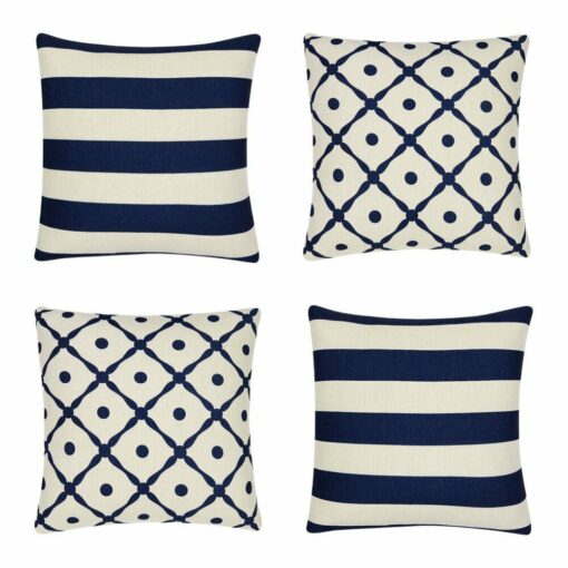 Image of 4 Hamptons inspired cushion covers in navy and white colours