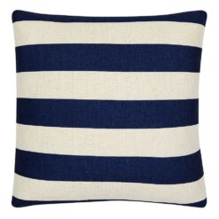 Image of square cushion with navy and white stripes