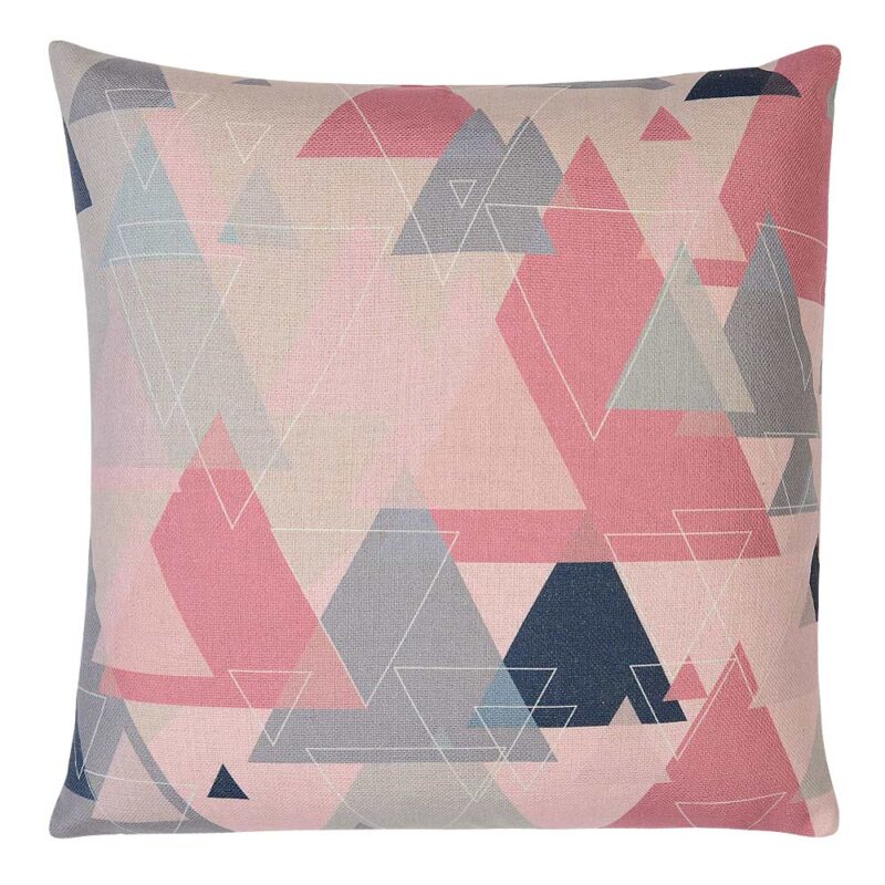 image of pink and grey cushion cover with triangle prints
