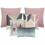 Nordic-themed cushion collection in varying shades of pink and grey