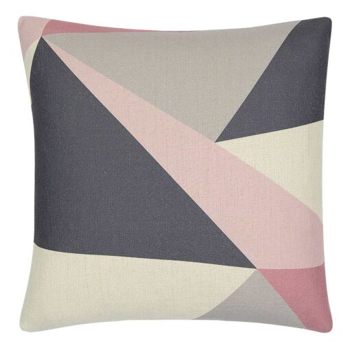 Photo of cream cushion cover with grey and pink triangles