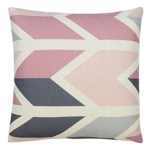 Image of white cushion cover with pink and grey arrows