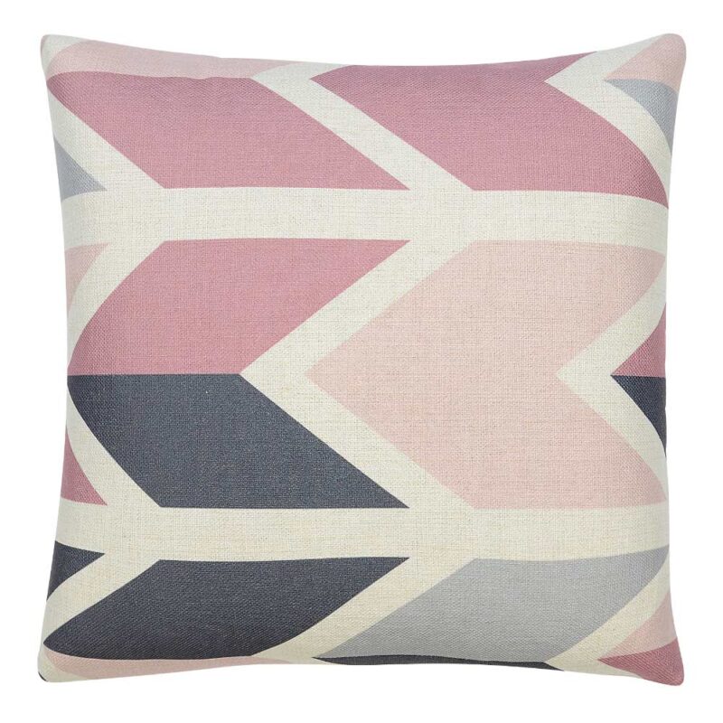 Norse Chevron Cushion Cover 45cm x 45cm SC651 45 Image of white cushion cover with pink and grey arrows