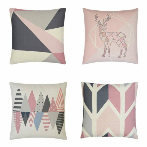 Cute collection of 4 cushion covers in lovely motif of pink and soft greys
