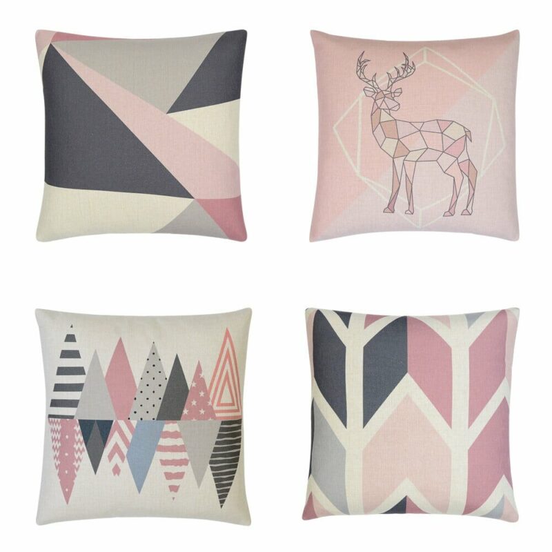 Norse Moose 4 Cushion Cover Collection - COL862 Cute collection of 4 cushion covers in lovely motif of pink and soft greys