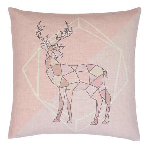Image of pink square cushion cover with stag animal print