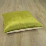 Photo of two-toned large floor cushion in olive velvet and linen material